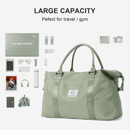 Sport Travel Duffle Bag Large Gym Tote Bag for Women, Weekender Carry on Bags for Airplane, Ladies Beach Overnight Bag Waterproof Luggage Bags with Wet Pocket Light Green