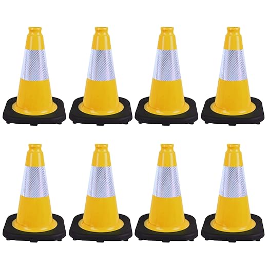 8 Pack 12 Inch Yellow Traffic Cones with Black Base, Multipurpose Road Safety Markers for Driveway, Parking Lots, Pet Training (8, Yellow, 12 Inch)