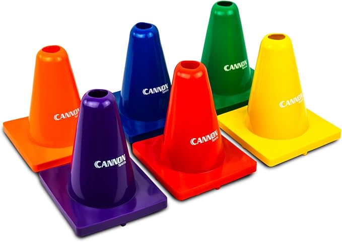 Cannon Sports 6 Pack Agility Cones - 6 inch Colorful Cones with Rubber Weighted Base - Perfect for Soccer, Hockey, Basketball Practice Drills