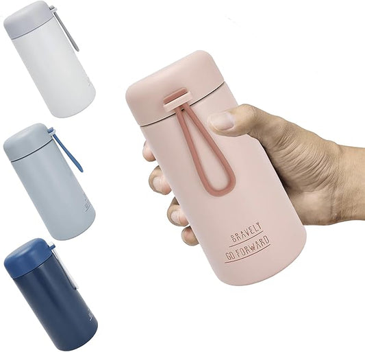 9oz Water Bottle Small Double Wall Insulated Mug,304 Stainless Steel for Hot&Cold Drinks,Leak Proof Water Bottle Vacuum Insulation with Carry Handle Pink