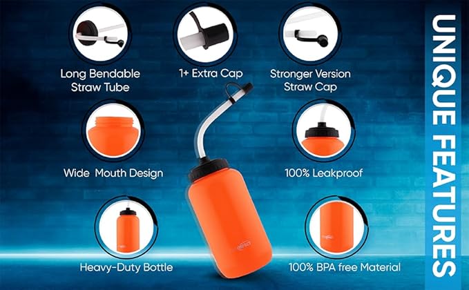 Pro Impact Squeezable Water Bottle Bendable Long Straw - LDPE BPA Free Plastic - Hydration for Baseball Hockey Gym MMA Yoga Boxing Cycling Softball Football Lacrosse (35.5 Oz.)