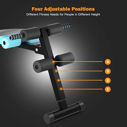 GYMAX Adjustable Sit up Bench, Folding Abdominal Training Slant Bench with Reserve Crunch Handle, Curved Decline Ab Bench for Home/Gym