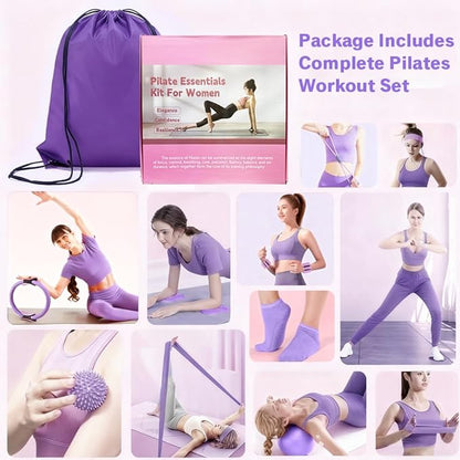 Pilates Equipment Set for Home Workouts –15in1 Home Pilates Kit with Ring and Ball Set, Resistance Bands, Pilates Yoga Accessories, Core Sliders & Ankle Weights, Pilates Essentials Kit