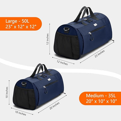 TOPDesign Gym Bag for Women & Men, Unisex Duffel Bag with Shoe Compartment & Wet Pocket for Travel Sports Gym (M Blue)