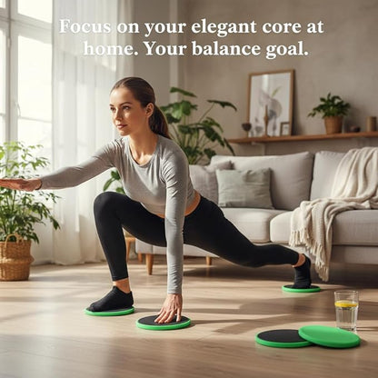 2Pcs Core Sliders for Full - Body Workout | Fast Speed Slide Plate for Balance & Coordination | Round Gliding Discs for Home/Gym/Travel | Lightweight & Portable, Green