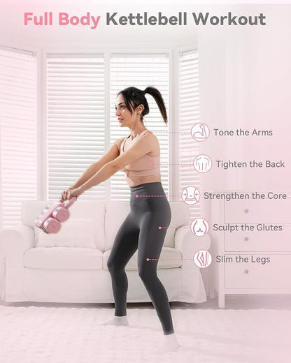 2-in-1 Adjustable Dumbbell & Kettlebell Set for Women (1.1-12.1 lbs), Quick-Change Free Weights for Home Gym, Pilates & Full Body Workout