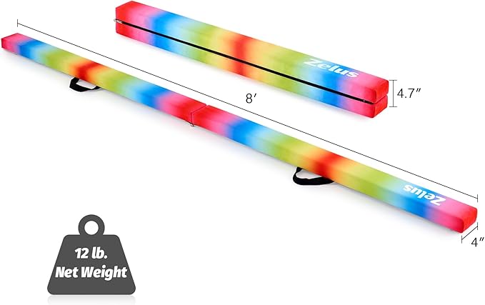 ZELUS 8' Folding Gymnastics Balance Beam, Floor Balance Beam w/Carry Handles Anti-Slip Base for Kids, Beginners & Professional Gymnasts