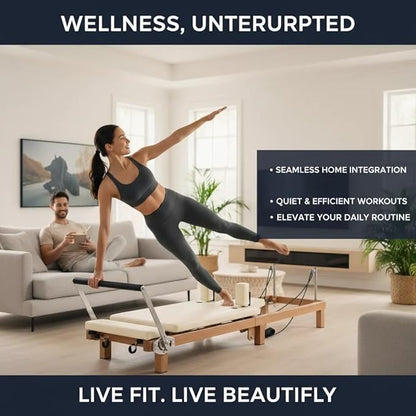 Foldable Pilates Reformer & Pilates Square Box Set–90% Pre-Assembled Home Gym Women Men Workouts Bundle, Dual Resistance System (Springs + Latex), Jumpboard & Adjustable Foot Bar for All Levels