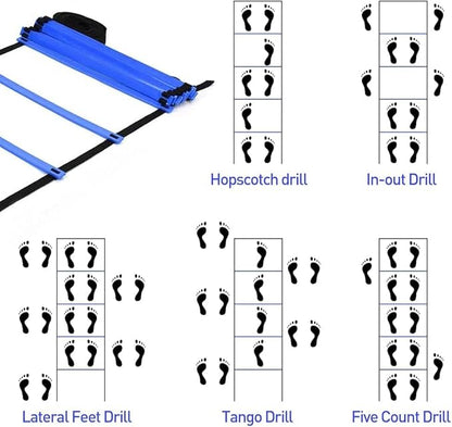 Speed & Agility Ladder Training Equipment Set, Includes 12 Rung 20ft Agility Ladder, 4 Agility Hurdles,12 Disc Cones, 1 Resistance Parachute for Training Football Soccer Basketball Athletes