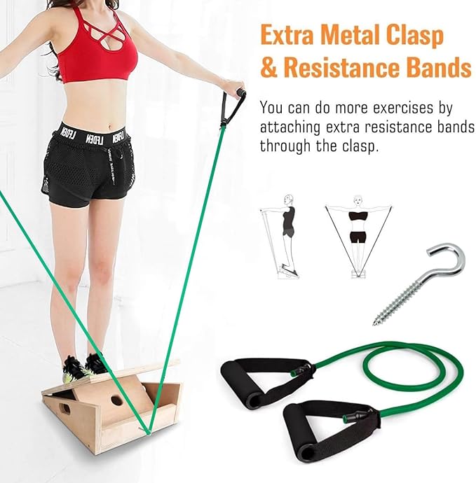 3-in-1 Portable Wooden Slant Board, Balance Board & Resistance Band – 5 Incline Angles –Incline Board – Slant board for exercise, Squats, Physical Therapy – Anti-Slip Surface, Portable, Metal Hook