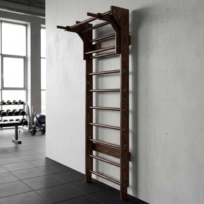 2in1 Wooden Wall Stall Bars with Pull Up bar and Dip Bar