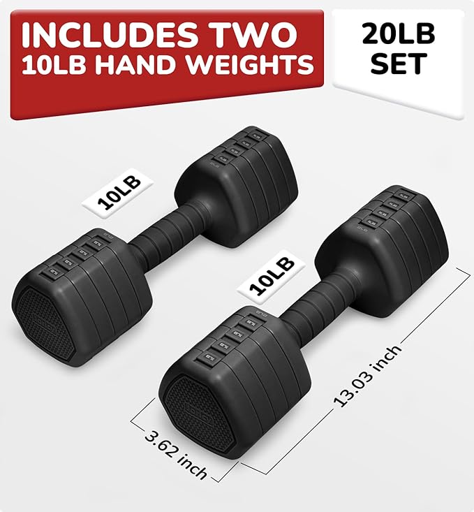 10LBS 20LBS 30LBS Dumbbells Adjustable Dumbbell Set of 2, Hand Weights for Women Men Free Weight Dumbbells Sets for Home Gym & Outdoor Exercise Workout Strength Training Equipments
