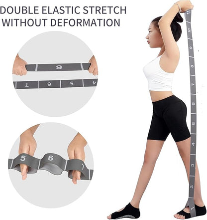 Elastic Stretching Strap with 11 Loops, Adjustable Stretch Band for Adults - Flexibility Straps for Yoga, Pilates, Dance - Non-Slip Fabric Resistance Band for Home Workout, Physical Therapy