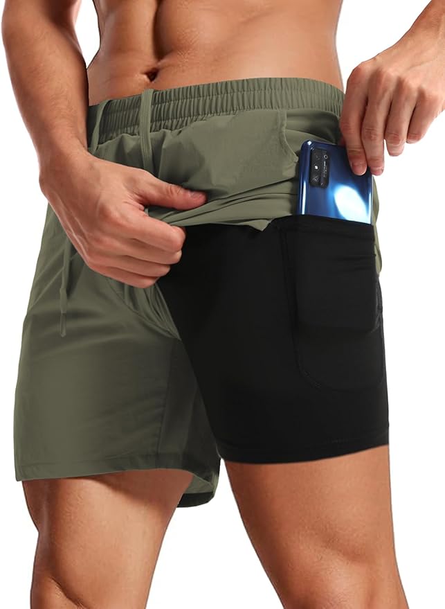 Aolesy Men's 2 in 1 Running Shorts 5" Workout Gym Athletic Shorts for Men Quick Dry Lightweight Training Shorts with Pockets