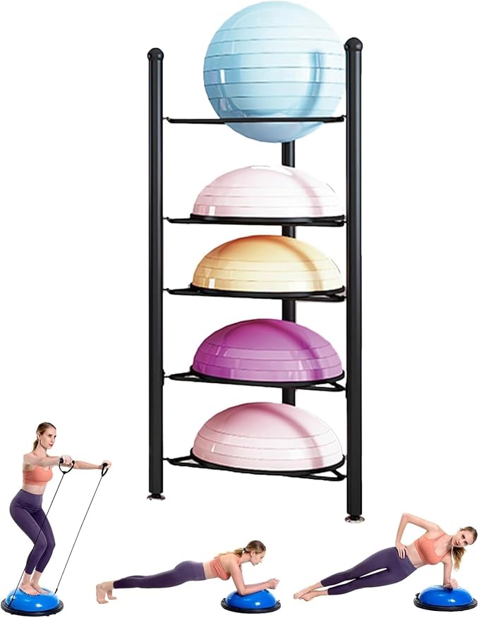 Balance Ball Half Rack 3/5/6/7 Tiers, Iron Half Exercise Balls Holder for Yoga Ball, Home Gym Studios Standing Balls Balance Trainer Shelf