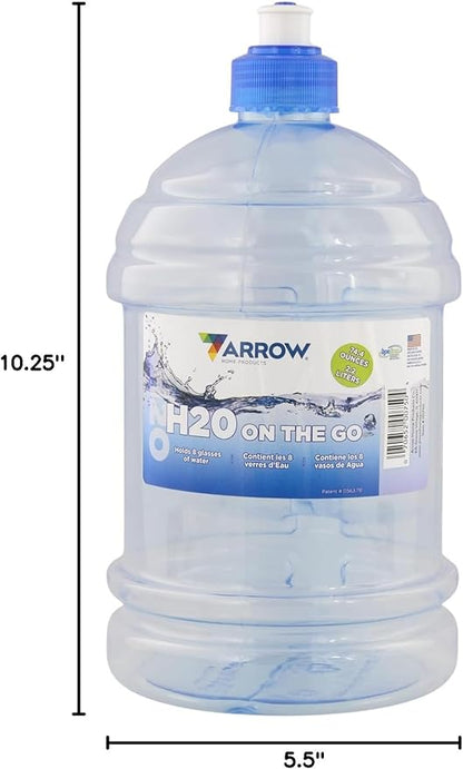 Arrow H2O On The Go Water Bottle, 2.2 Liter - Large Clear Plastic Water Bottle with Push Cap - Made in the USA, BPA Free - Built-In Convenient Handle, Leakproof - Ideal for the Gym and Sports Practice