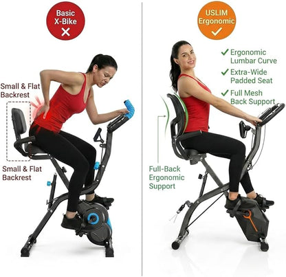 Foldable Exercise Bike Stationary Bikes for Home, 5 IN 1 Indoor Workout Bike, Cycling Bike with 16-Level Quiet Magnetic Resistance, 6.6 LBS Flywheel and 300LBS Capacity for Senior and Home Workout