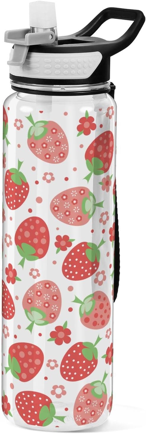 Burbuja Red Strawberry 32 oz Water Bottle with Straw Lid, Leakproof & BPA Free Tritan Bottle for Gym Fitness Outdoor Sports