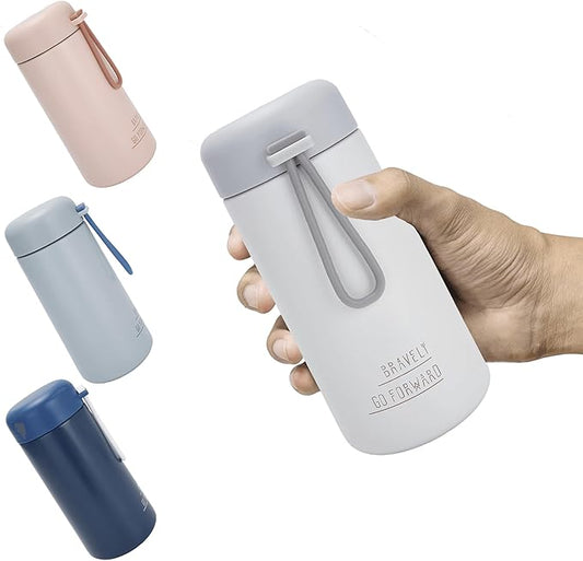 9oz Water Bottle Small Double Wall Insulated Mug,304 Stainless Steel for Hot&Cold Drinks,Leak Proof Water Bottle Vacuum Insulation with Carry Handle Beige
