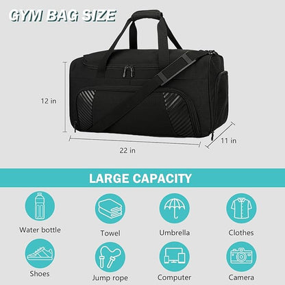 Urbanstand Gym Bag for Men - 50L Black Large Duffel Bag with Shoe Compartment, Weekender Carry On Duffle Bag for Travel, Sports, Fitness & Workout