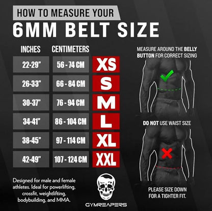 Gymreapers Weightlifting Belt 6MM Genuine Leather - Double Prong Power Belt Heavy Duty 4-Inch Wide - Strong, Stabilizing Back Support For Deadlifts, Squats Powerlifting