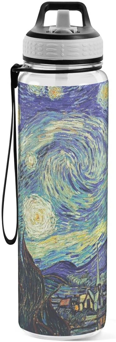 ALAZA Starry Night Sports Water Bottle with Straw Tritan Drink Bottle 32 oz BPA Free Reusable for Travel Outdoor Fitness