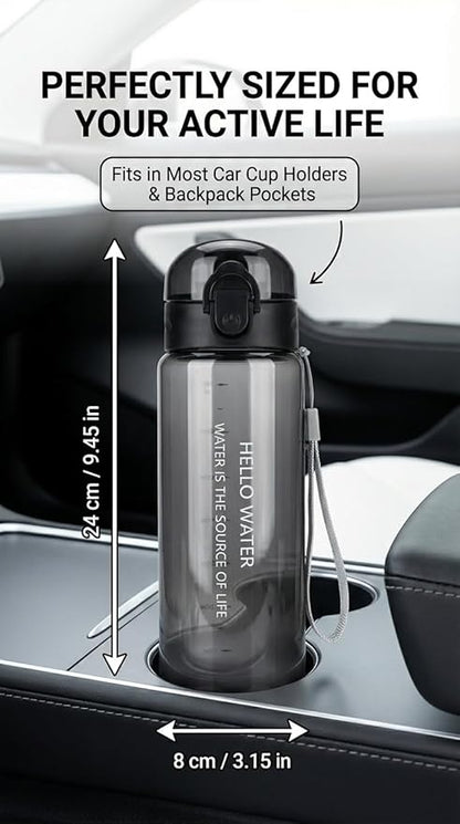 26oz Motivational Water Bottle with capacity Marker & Strainer, Leakproof BPA-Free Sports Bottle with Carry Lanyard, One-Click Open for Gym, Fitness, Camping, and Outdoor Activities