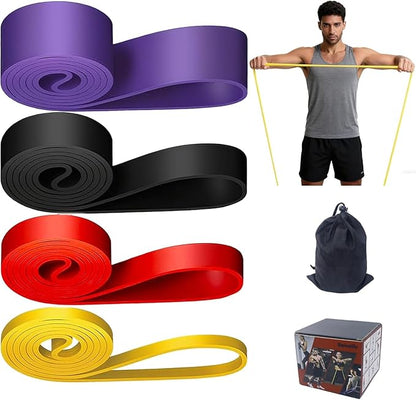 Rubber Resistance Bands Set - Elastic Workout Bands for Men & Women, Heavy Duty Fitness Bands Kit for Home Gym, Physical Therapy and Stretch Training-4 Levels