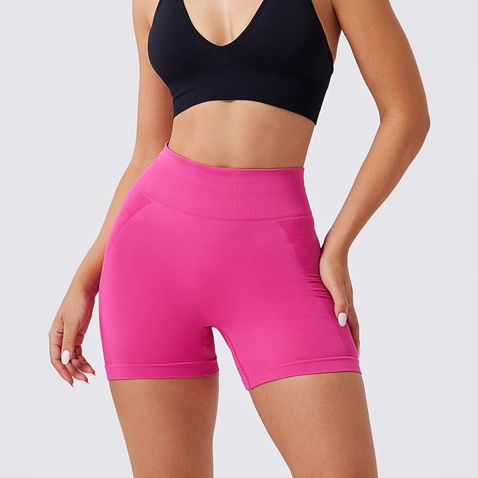 Evercute Women's Gym Shorts 3/4 Pack Seamless Scrunch Butt Lifting Workout Shorts 5" Tummy Control Ruched Booty Yoga Short