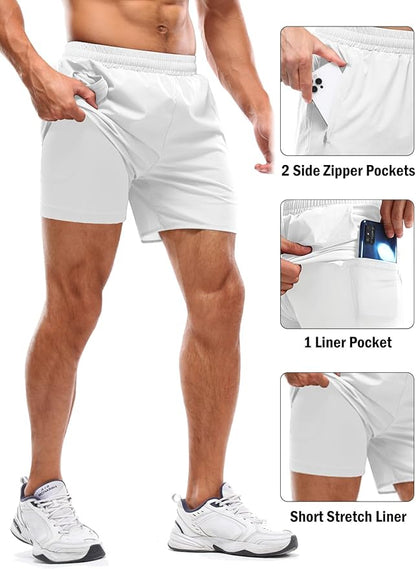 Aolesy Men's 2 in 1 Running Shorts 5" Workout Gym Athletic Shorts for Men Quick Dry Lightweight Training Shorts with Pockets