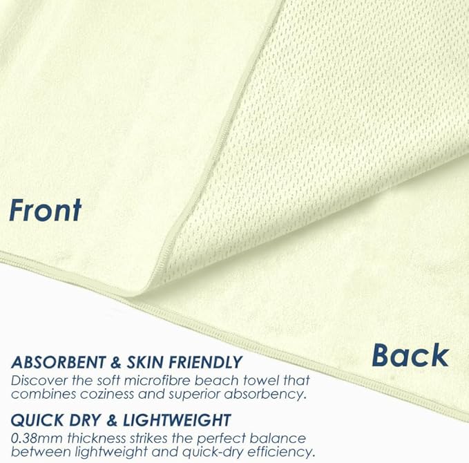 Microfiber Towel Large for Beach, Travel, Swimming, Bath, Pool–Quick Dry, Ultra Compact, Sand Free, Lightweight & Super Absorbent(Light Yellow,60x30 in)