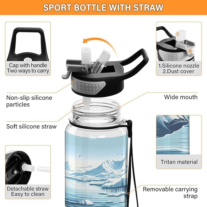 ALAZA Polar Bear Swim Winter Sports Water Bottle with Straw Tritan Drink Bottle 32 oz BPA Free Reusable for Travel Outdoor Fitness