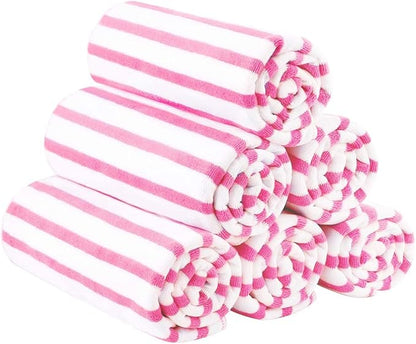 JML Beach Towels, Microfiber Bath Towel (6 Pack, 30" x 60") Cabana Stripe Absorbent and Quick Dry Bath Towel Set for Adults, Travel, Summer Holiday, Sport, Swimming, Pool, Yoga, Camping, Stripe Pink