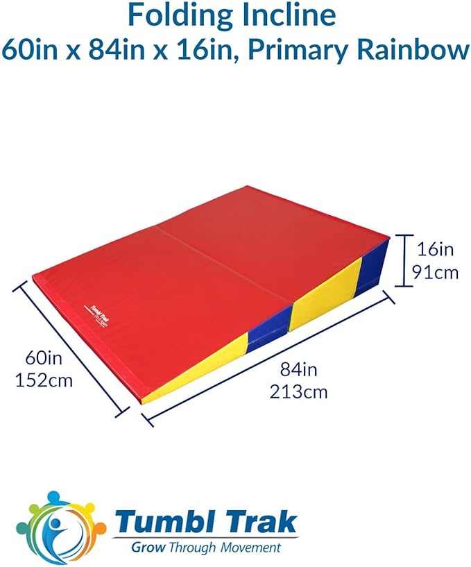Folding Incline for Pediatric Occupational Therapy - Stimulates Balance, Core Activation, and Proprioceptive Input (Primary Rainbow, 60 in x 84 in x 16 in)