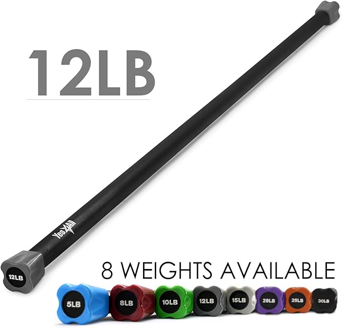 Yes4All Total Body Workout Weighted Bar, Resistance Band Bar, Racks for Strength Training, Exercise Bar for Yoga in Home and Gym - Single/Combo
