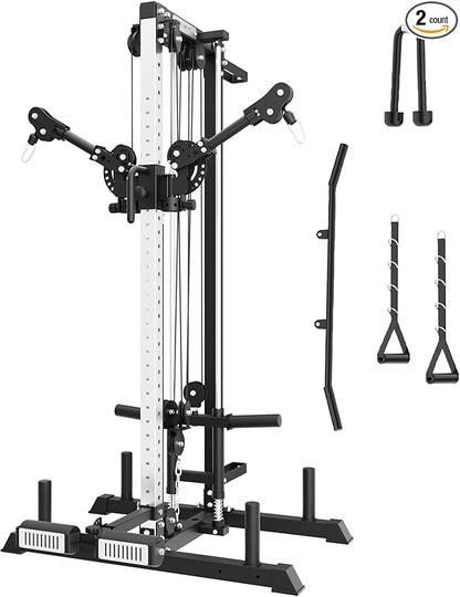 Eonfit E1 2.0 Wall Mounted Cable Machine for Home Gym, LAT Pulldown, Functional Trainer, Cable Crossover Machine Workout Station Pulley System Cable Tower with Leg Holder, Foot Board