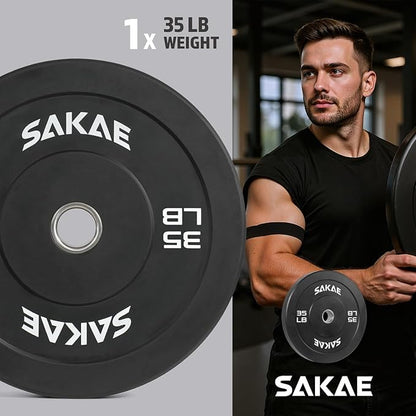 SAKAE Olympic Rubber Bumper Plates, 2-Inch Weight Plate Set with Steel Hub, Ideal for Weightlifting, CrossFit, Strength Training & Home Gym Workout, Available in Single, Pair & Sets, Multiple Sizes