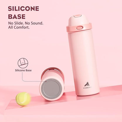 POWCAN 24 oz Insulated Water Bottle for Sports: 2-in-1 Lid with Push-Button Spout & Quick-Flip Straw, Leakproof, Car Cupholder Friendly, Stainless Steel for Gym, School, Travel (Cotton Candy)