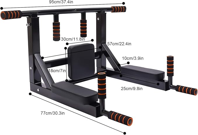 Wall Mounted Pull Up Bar, Multifunctional Chin Up Dip Station for Indoor Home Gym, Training Equipment Fitness Dip Stand Supports to 440 Lbs, Heavy Duty Multi-Grip Chin Up Bar for Full-Body Workouts
