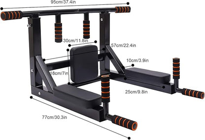 Wall Mounted Pull Up Bar Chin for Indoor Home Gym Workout, Power Tower Set Training Equipment Fitness Dip Stand Supports to 440 Lbs（Black）