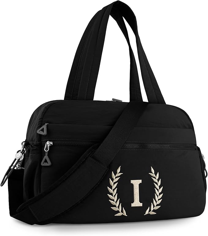 Gym Duffle Bag for Women – Embroidered Custom Initial Sports Bag for Men – Personalized Travel & Workout Duffel with Luggage Sleeve – Thoughtful Gift for Mom, Girl, Daughter, Mother (Black, I)