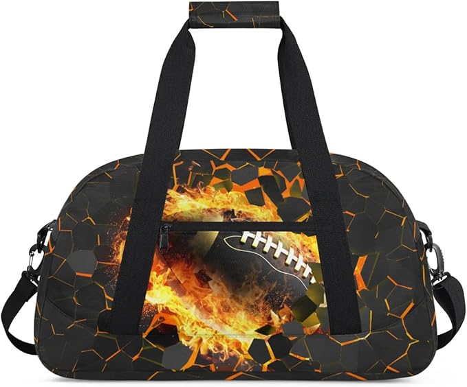 Kids Duffel Bag for Boys - Football Fire Sports Gym Bag Overnight Travel Weekender Bag Lightweight Carry On Sleepovers Bag for School Practice Gymnastics