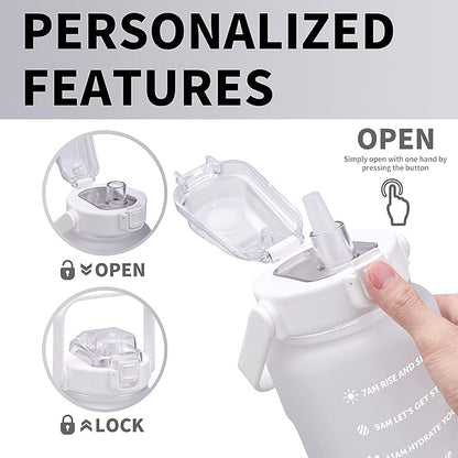 64oz,100oz,128oz Large Motivational Water Bottle with Time Marker, Leakproof & BPA Free Half Gallon Big Water Bottle with Straw Handle Tritan Frosted Water Jug for Gym,Fitness,Outdoor Sports