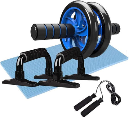 6pcs Home Gym Equipment Kit Ab Roller Wheel Push Up Bars Jump Rope Pull Band Knee Pad with Storage Bag for Househeld Indoor Fitness Exercise Workout