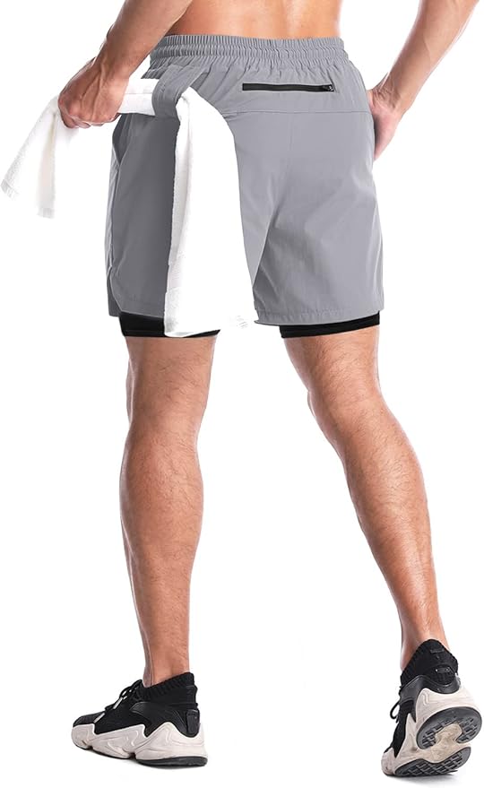 Aolesy Men's 2 in 1 Running Shorts 5" Workout Gym Athletic Shorts for Men Quick Dry Lightweight Training Shorts with Pockets