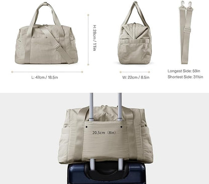 BAGSMART Gym Bag for Women, Carry on Weekender Overnight Bag, Travel Duffel Bags with Trolley Sleeve, Personal Item Travel Bag Tote Bag Workout Dance Bag, Beige-M