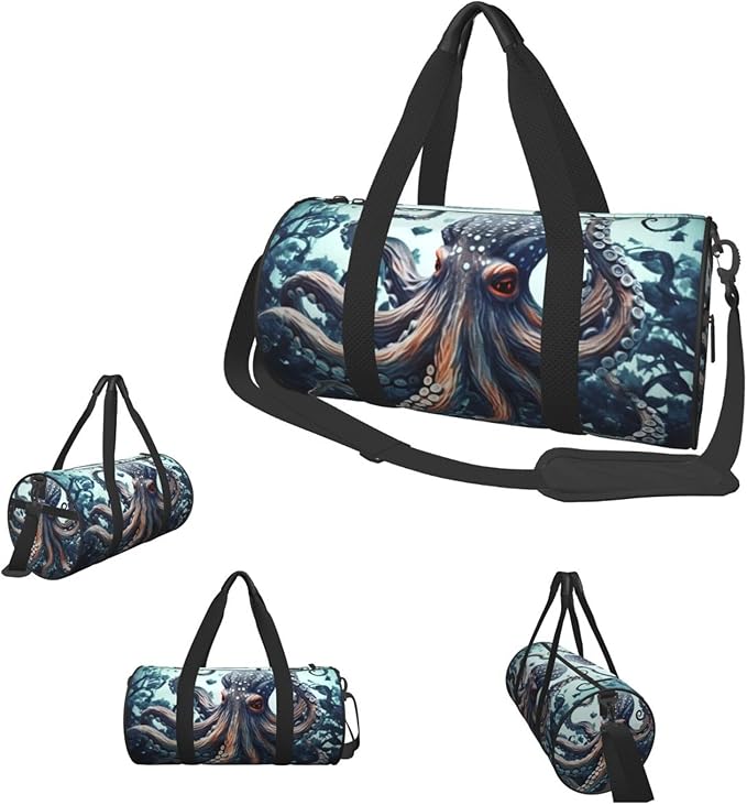 Sports Gym Bag for Women Men Travel Duffel Bag Tote Weekender Bag Carry on Overnight Bag for Travel Swimming Fitness Workout Sports Cool Octopus Duffle Bag