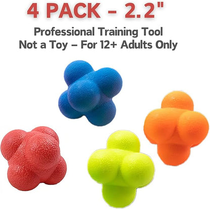 Reaction Balls 4 Pack, 2.2-2.8 Inch - Hand-Eye Coordination Trainer, Reflex & Agility Training Equipment for Baseball, Handball, Sports & Fitness for Outdoor Fun, (only for 12+ Adults)