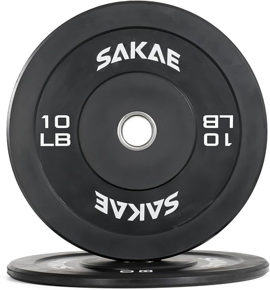 SAKAE Olympic Rubber Bumper Plates, 2-Inch Weight Plate Set with Steel Hub, Ideal for Weightlifting, CrossFit, Strength Training & Home Gym Workout, Available in Single, Pair & Sets, Multiple Sizes