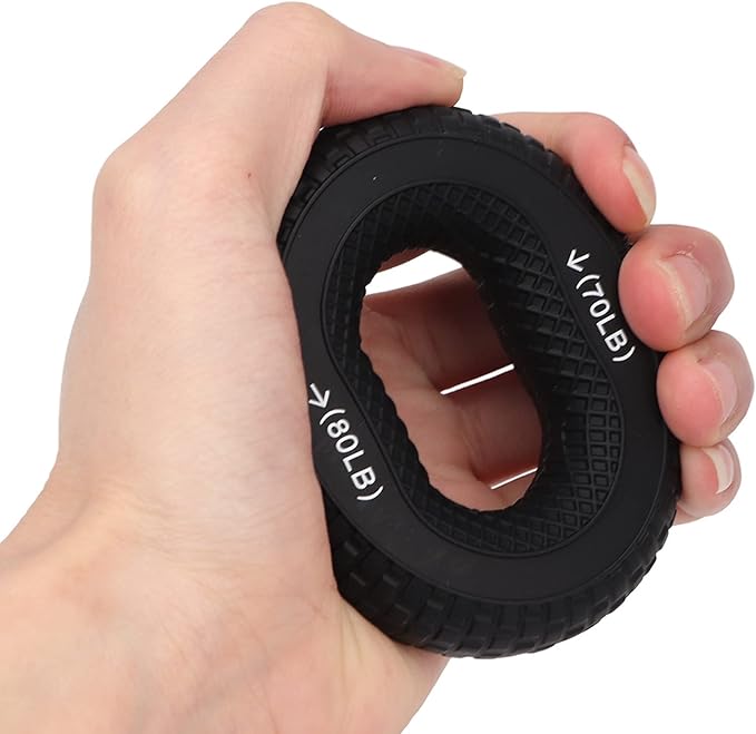 Grip Exercise Ring,70 to 80LB Hand Grip Strengthener Soft Silicone Portable Tire Texture Forearm Finger Exerciser Grip Strength Trainer Ring Black